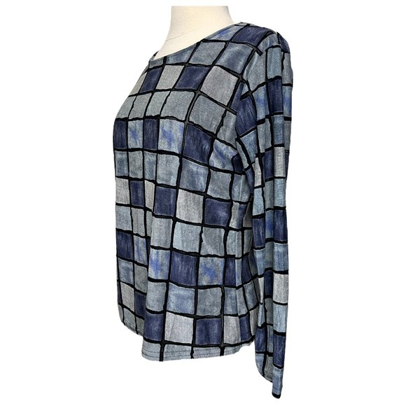 Devore top with multicolor blue squares - Picture 2 of 6